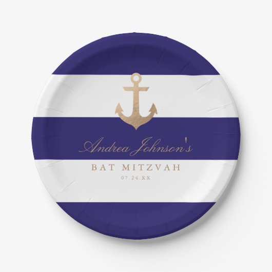 Nautical Navy Bat Mitzvah Papieren Bordje (Voorkant)
