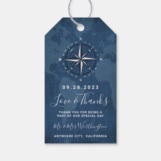 Nautical Navy Blauw & Wit Favor Bruiloft Dank u Cadeaulabel (Voorkant)