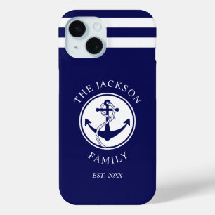 Nautical Navy Blauwe Strepen Patroon Familienaam