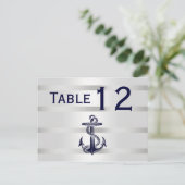 Nautical Navy Blu Anker Zilver WHT Tafelnummer (Staand voorkant)
