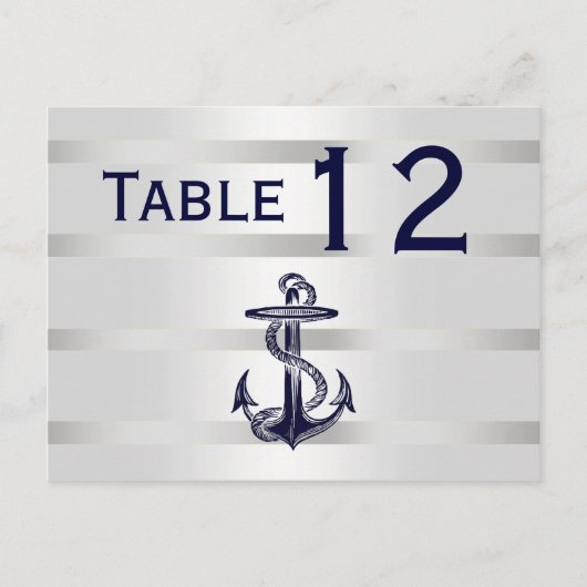 Nautical Navy Blu Anker Zilver WHT Tafelnummer (Voorkant)