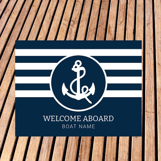 Nautical Navy Blue aangepaste bootnaam Welkom aan  Deurmat