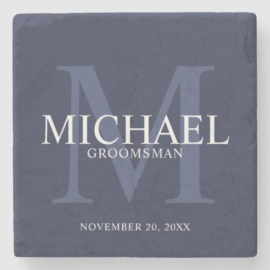Nautical Navy Blue - Aangepaste Groomsmen Stenen Onderzetter (Voorkant)