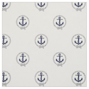 Nautical Navy blue anchor/blue seaman's knot Stof
