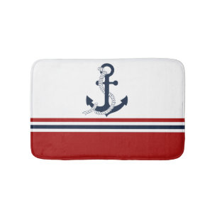 Nautical Navy Blue Anchor Blue White Stripes Badmat