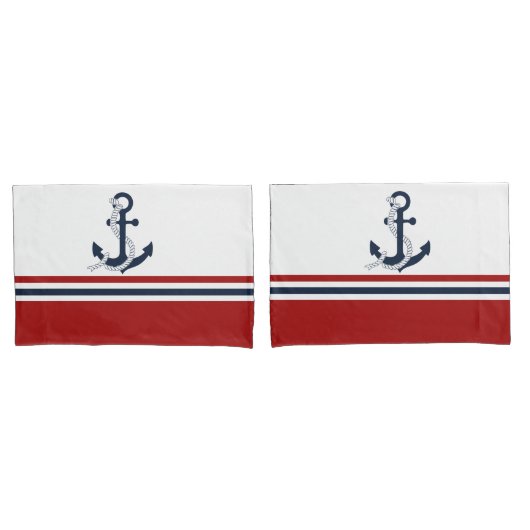 Nautical Navy Blue Anchor Blue White Stripes Kussensloop (Voorkant-Set)