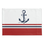 Nautical Navy Blue Anchor Blue White Stripes Kussensloop (Achterkant-Rechts)