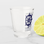 Nautical Navy Blue Anchor Boat Wheel Grey Stripe Shot Glas (Links)