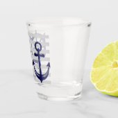 Nautical Navy Blue Anchor Boat Wheel Grey Stripe Shot Glas (Rechts)
