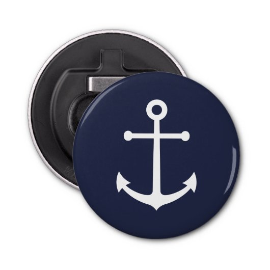 Nautical Navy Blue Anchor Button Flesopener (Voorkant)