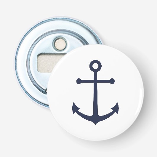 Nautical Navy Blue Anchor Button Flesopener (Voorkant)