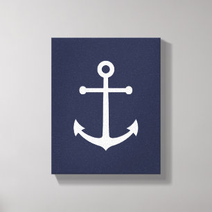 Nautical Navy Blue Anchor Canvas Afdruk