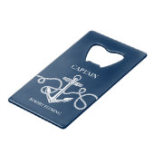 Nautical Navy Blue Anchor Captain Name Kredietkaart Flessenopener (Voorkant Gekanteld)