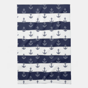 Nautical Navy Blue Anchor Coastal Monogram Kitche Theedoek