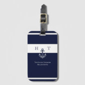 Nautical Navy Blue Anchor Coastal Monogram Naam Bagagelabel (Voorkant (verticaal))