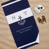 Nautical Navy Blue Anchor Coastal Monogram Naam Strandlaken