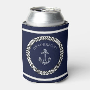 Nautical Navy Blue Anchor Coastal Monogram Ronde P Blikjeskoeler