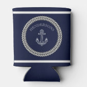 Nautical Navy Blue Anchor Coastal Monogram Ronde P Blikjeskoeler (Achterkant)