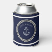 Nautical Navy Blue Anchor Coastal Monogram Ronde P Blikjeskoeler (Blikje Achterkant)