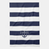 Nautical Navy Blue Anchor Coastal Monogram Theedoek (Verticaal)