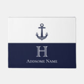 Nautical Navy Blue Anchor Coastal Monogramed Deurmat (Voorkant)