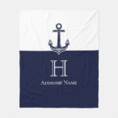 Nautical Navy Blue Anchor Coastal Monogramed Fleece Deken (Voorkant)