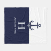 Nautical Navy Blue Anchor Coastal Monogramed Fleece Deken (Voorkant (Horizontaal))