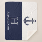 Nautical Navy Blue Anchor Coastal Monogramed Sherpa Deken (Voorkant)