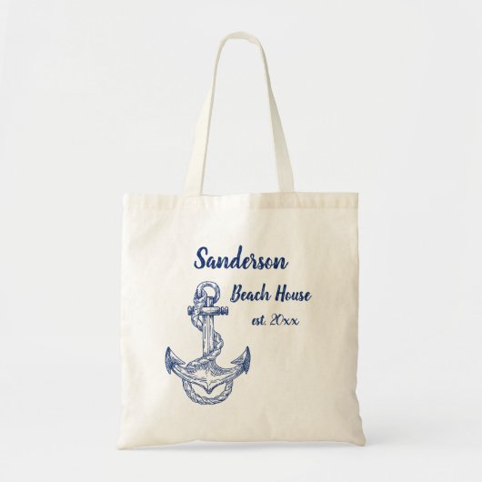 Nautical Navy Blue Anchor Coastal Monogramed Tote Bag
