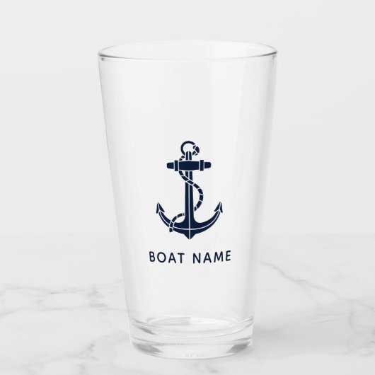 Nautical Navy Blue Anchor Custom Boat Name Glas (Voorkant)