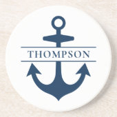 Nautical Navy Blue Anchor Custom Monogram Name Zandsteen Onderzetter (Voorkant)