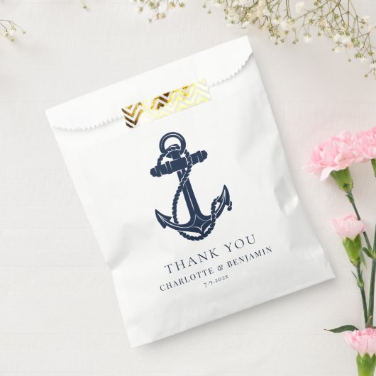 Nautical Navy Blue Anchor Custom Wedding Bedankzakje (Gezegeld)