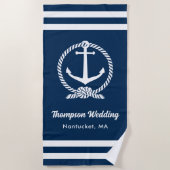 Nautical Navy Blue Anchor Custom Wedding Strandlaken (Voorkant)