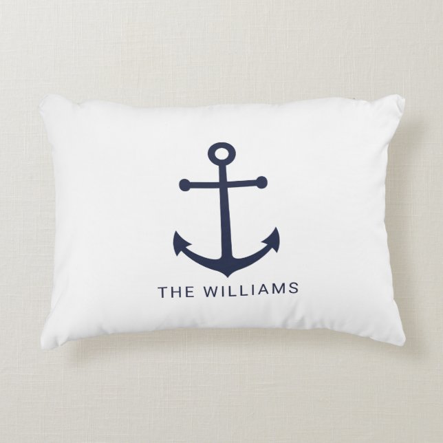 Nautical Navy Blue Anchor en aangepaste naam Accent Kussen (Voorkant)