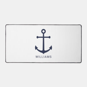 Nautical Navy Blue Anchor en aangepaste naam Bureaumat