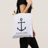 Nautical Navy Blue Anchor en aangepaste naam Draagtas (Dichtbij)