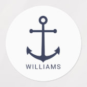 Nautical Navy Blue Anchor en aangepaste naam Labels (Design 1)