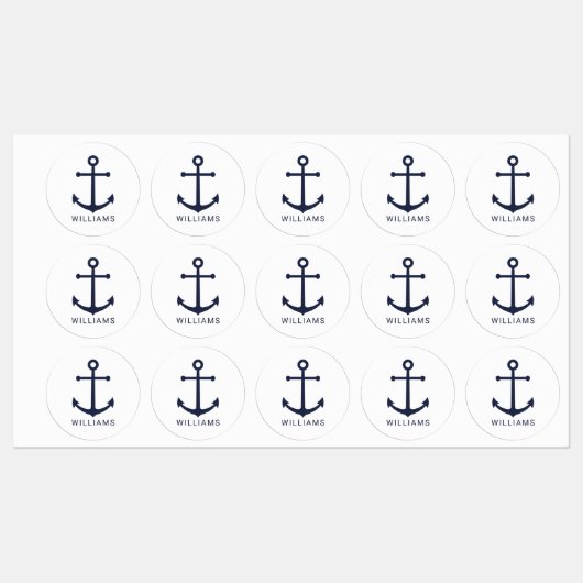 Nautical Navy Blue Anchor en aangepaste naam Labels (Vel)