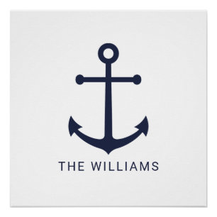 Nautical Navy Blue Anchor en aangepaste naam Perfect Poster