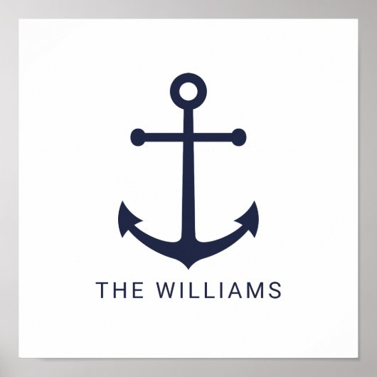Nautical Navy Blue Anchor en aangepaste naam Poster (Voorkant)