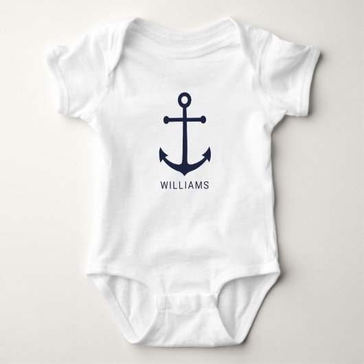 Nautical Navy Blue Anchor en aangepaste naam Romper (Voorkant)