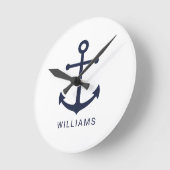 Nautical Navy Blue Anchor en aangepaste naam Ronde Klok (Hoek)