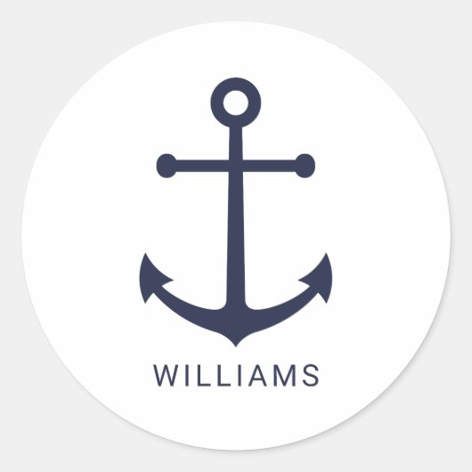 Nautical Navy Blue Anchor en aangepaste naam Ronde Sticker (Voorkant)