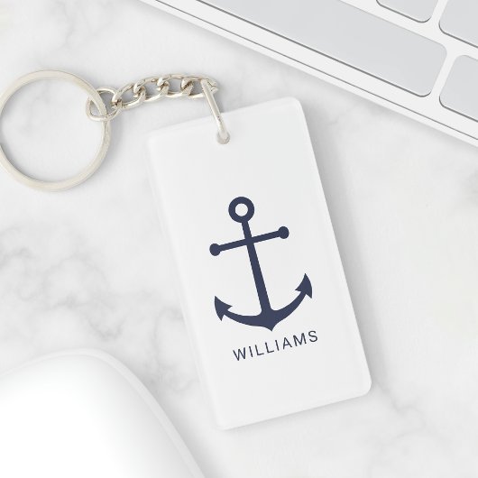 Nautical Navy Blue Anchor en aangepaste naam Sleutelhanger