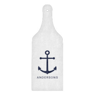 Nautical Navy Blue Anchor en aangepaste naam Snijplank