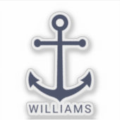 Nautical Navy Blue Anchor en aangepaste naam Sticker (Voorkant)