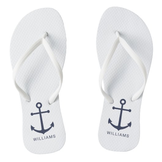 Nautical Navy Blue Anchor en aangepaste naam Teenslippers (Voetbed)