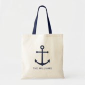 Nautical Navy Blue Anchor en aangepaste naam Tote Bag (Voorkant)