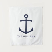 Nautical Navy Blue Anchor en aangepaste naam Wandkleed (Voorkant)