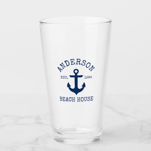 Nautical Navy Blue Anchor Family Beach House Glas (Voorkant)